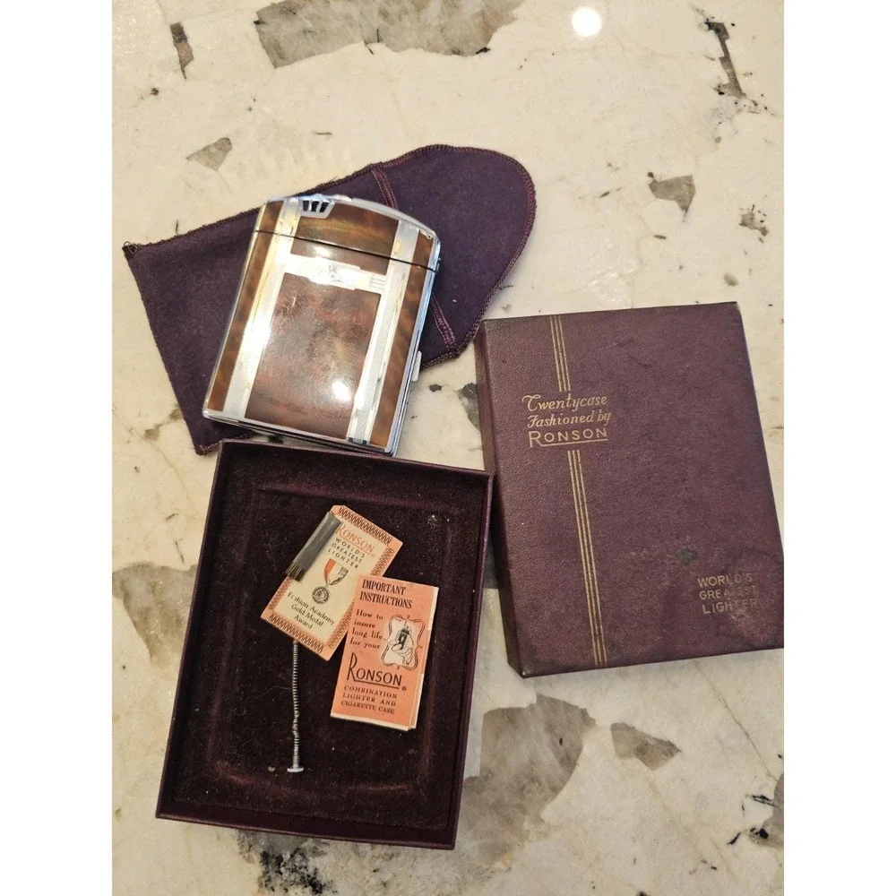 Vintage Ronson Twentycase Lighter and Cigarette Case Combo In Orignal Box